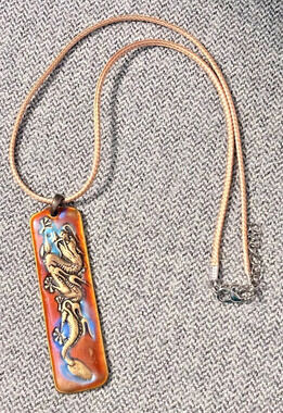 Vintage Brass Enamel Dragon Pendant Necklace Descendant of the Dragon Amulet 3D